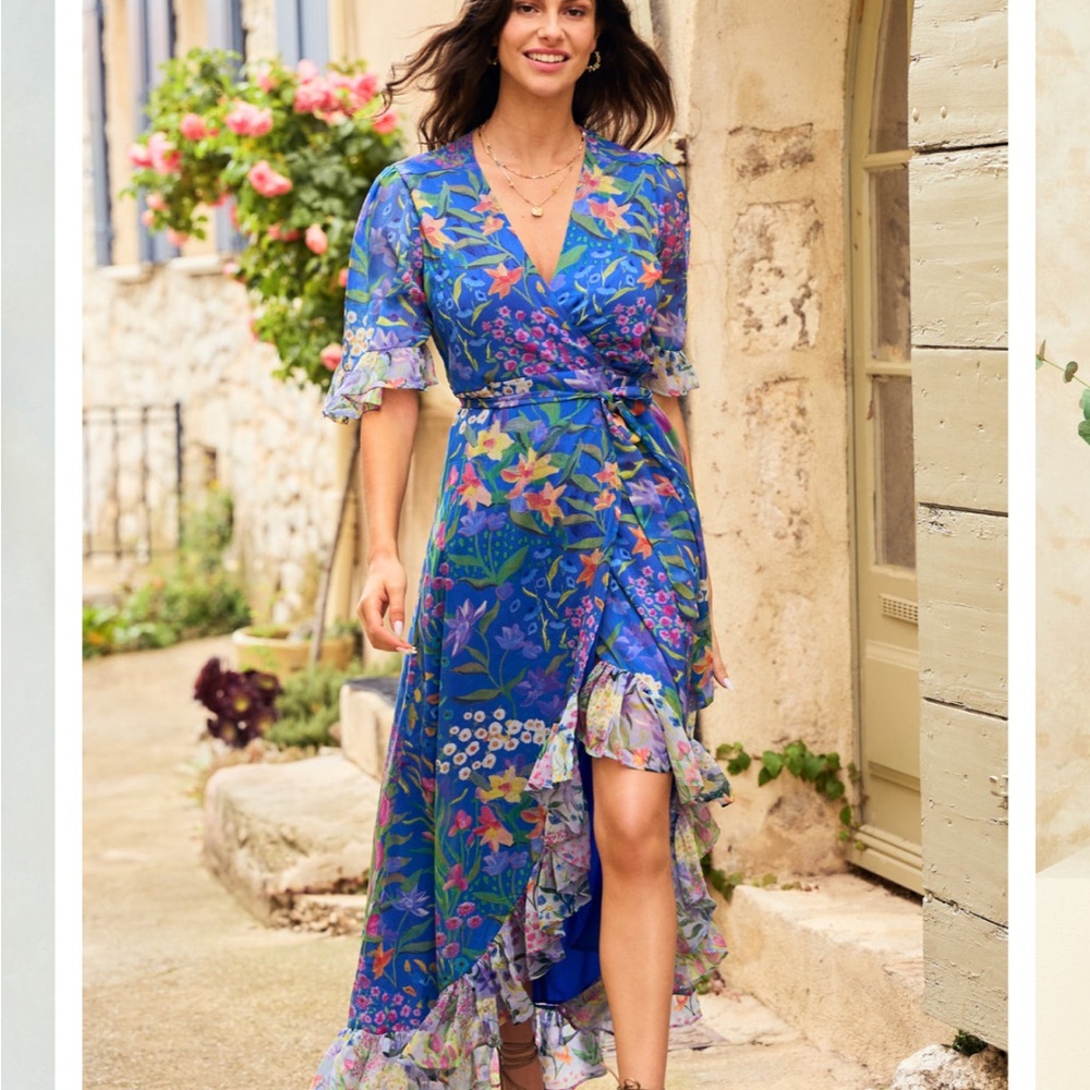 Hope & Ivy Floral Blue Wrap Dress (Almost sold out on their website)